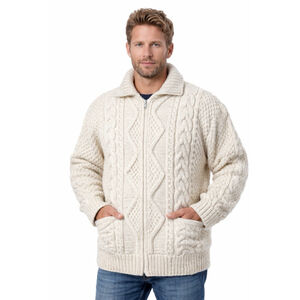 Vintage Fisherman Sweater Cardigan Heavy Wool Cable Knit Full Zip Ecuador